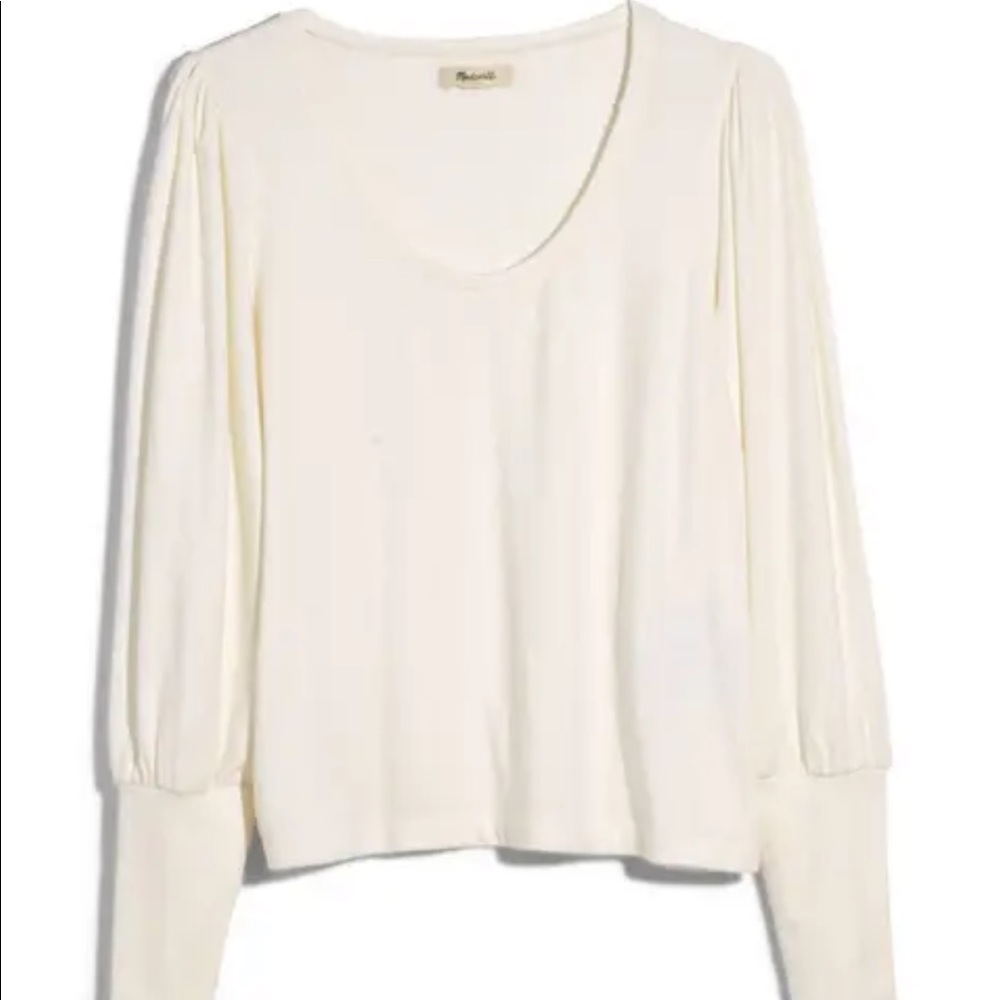 Madewell Puff Sleeve Scoopneck Top Size L Ivory Long Sleeve  #i19